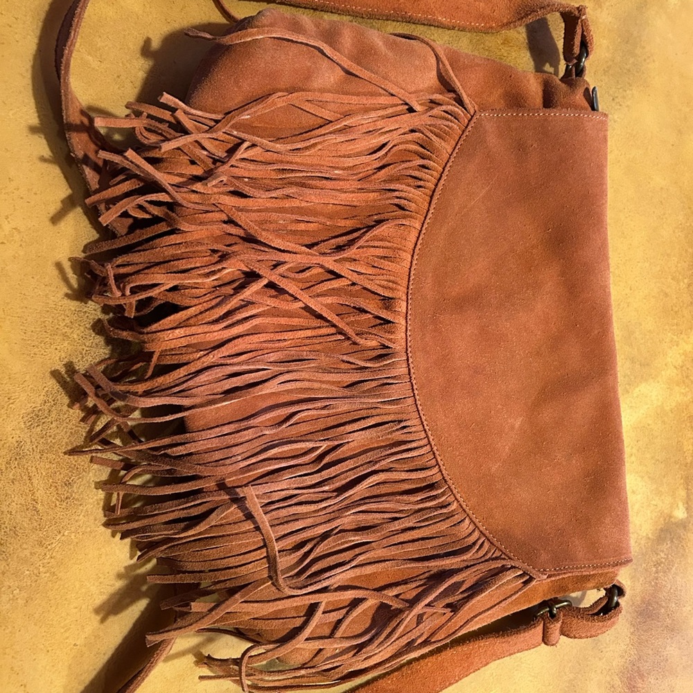 Sundance Brown Suede Fringe Crossbody Bag